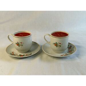 Avon Strawberry Porcelain Candle Set of Two, Cup & Saucer 22K Gold Trim 1978